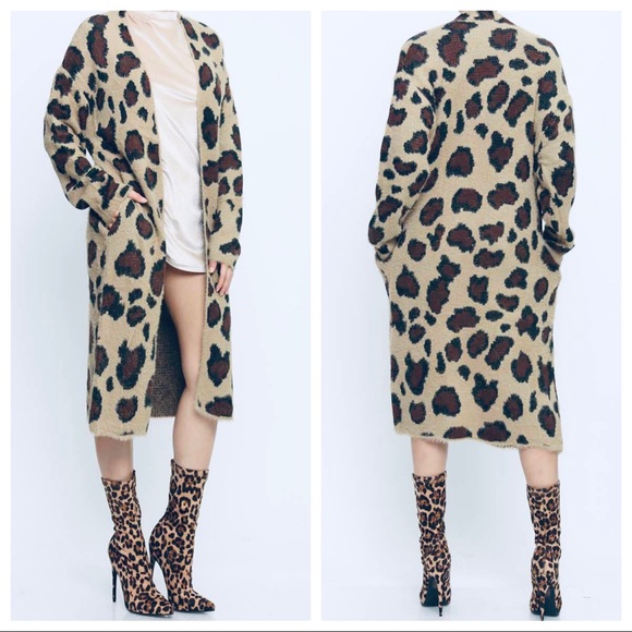Chic sweater knit animal print soft long cardigan - Picture 3 of 5